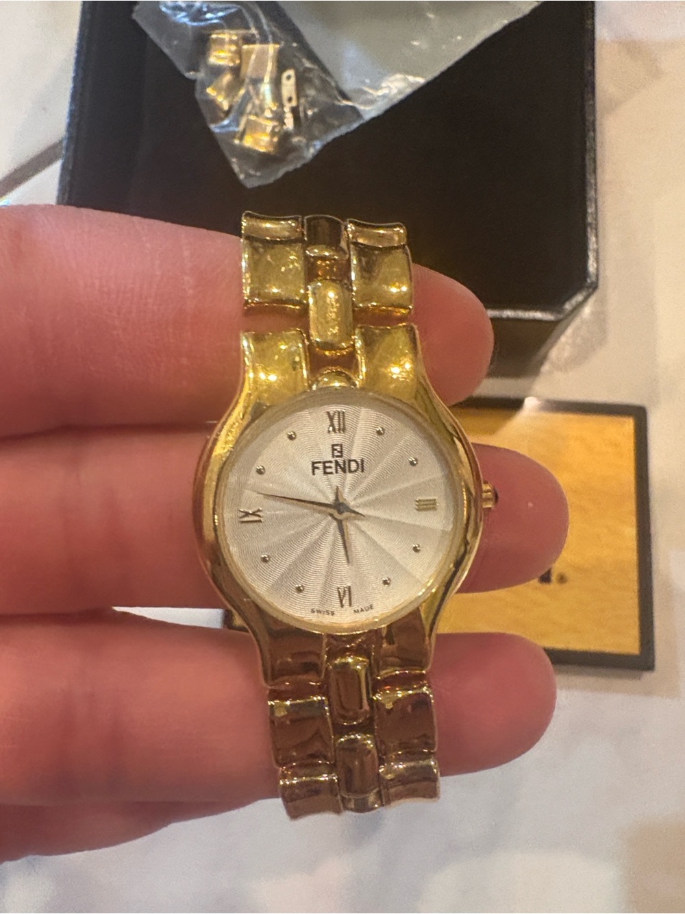 Fendi Gold-Tone Bracelet Watch with Silver Dial
